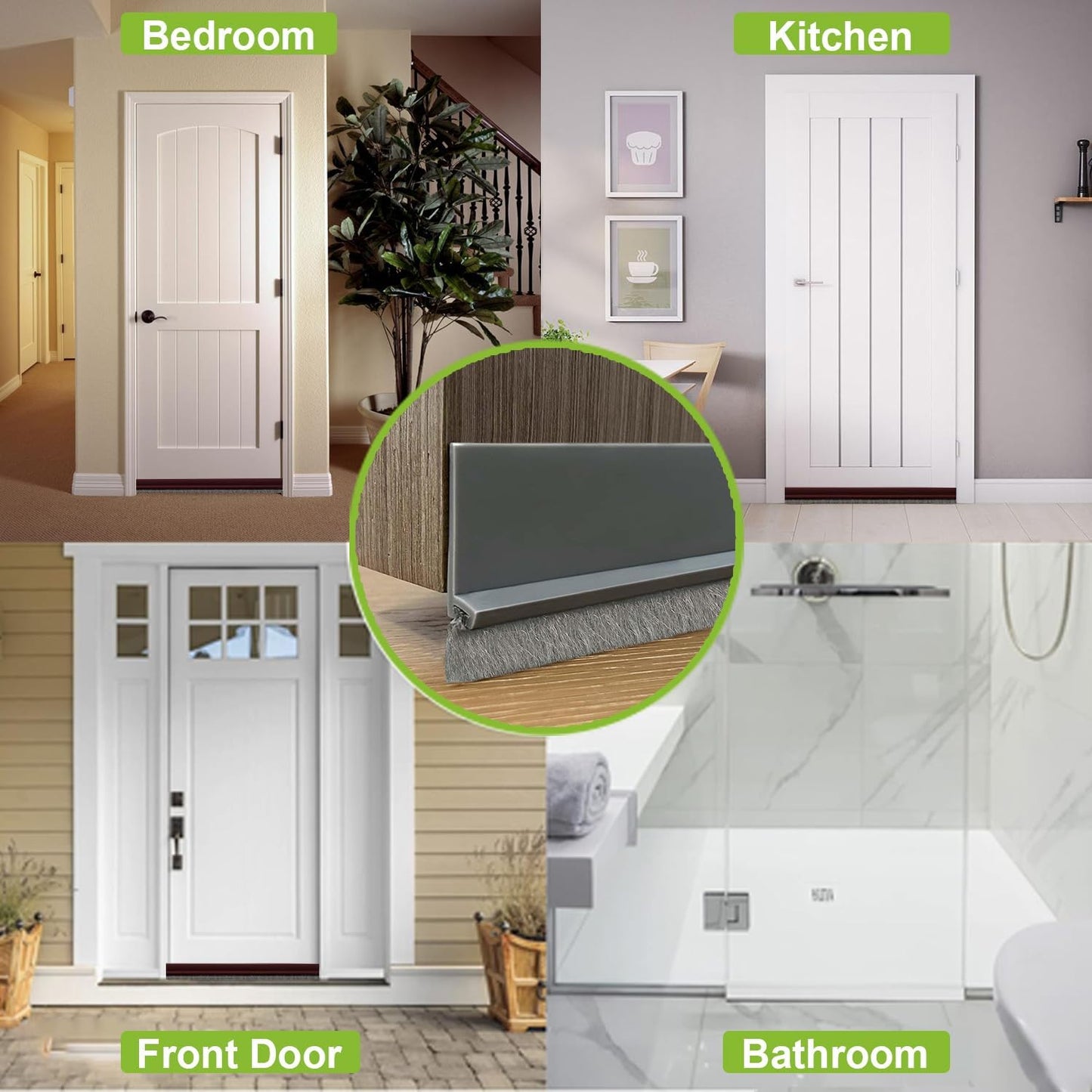 2 PCS Brush Door Sweep, Draft Stoppers Bottom, 2" W x 39" L, Black | No Residue, Strong Adhesive Draft Stopper with Brush for Interior Door, Bottom Seal Strip for Protection Against Bug, Dust