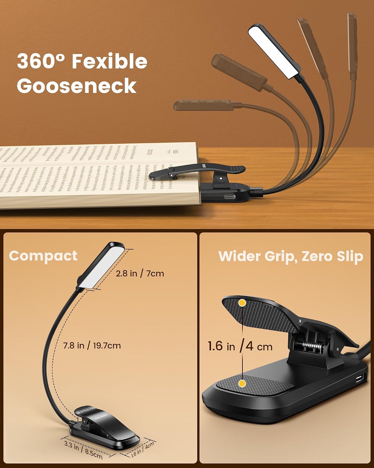 Glocusent 13 LED Book Lights for Reading at Night, Gifts for Book Lovers