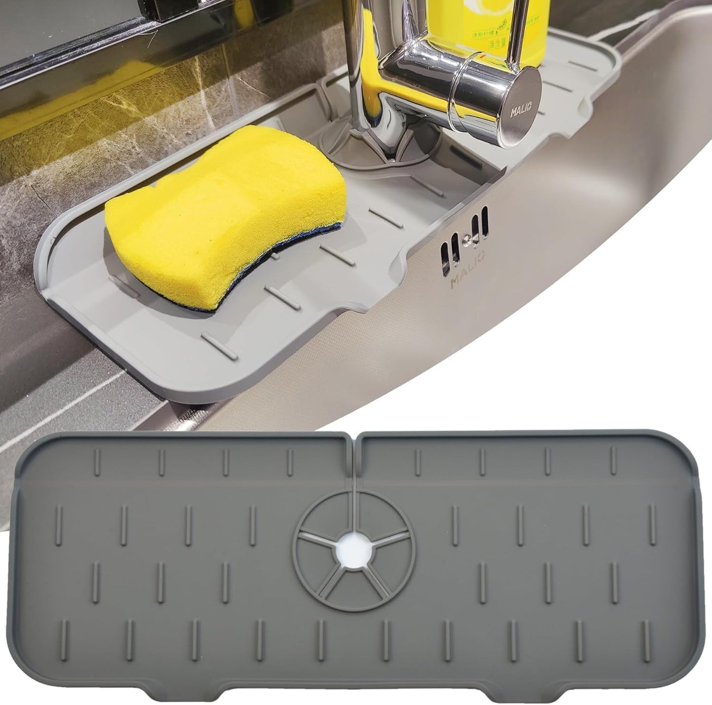 Kitchen Sink Splash Guard Silicone Faucet Mat for Kitchen Sink Grey | Sink drain pad behind faucet, Sink rubber mat around faucet guard & draining mat, bathroom sink protector Water Catcher Mat