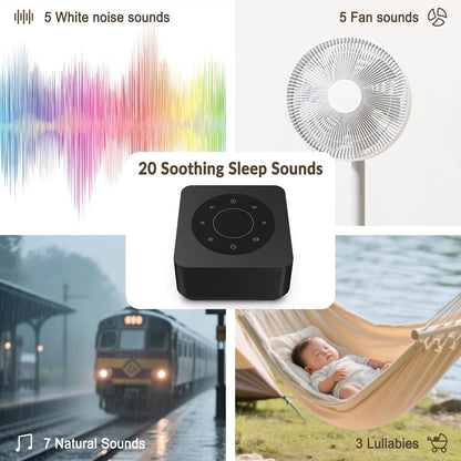 White Noise Sound Machine, Noise Machine for 20 Soothing Sounds, 2 Customizable Shortcut Buttons, Timer, Memory Function, USB-A Cable Included (Battery&Adapter NOT Included)for Baby, Kids&Adult(Black)