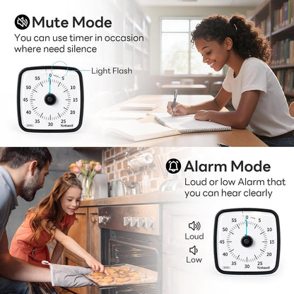 Yunbaoit Visual Timer with Night Light, 60 Minute Countdown, Light Blue | 3 Alarm Modes, Mute Flash, for Kids and Adults, Time Management Tool for Classroom, Home, School, and Work