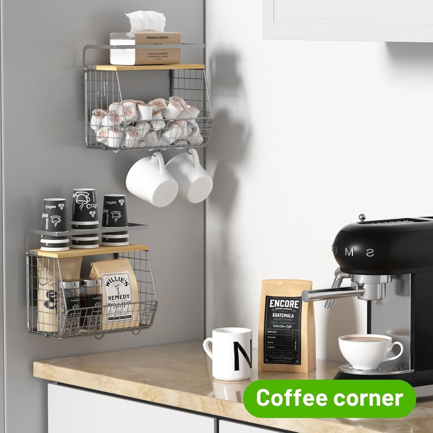Magnetic Shelf for Fridge with Wood Lid, Fruit Potato and Onion Storage Bins, Pantry Organizers & Storage, Large Container Magnetic Spice Rack for Refrigerator, Kitchen Counter, Cabinet | Strong magnet holds 50lbs, ventilated bin for produce, versatile