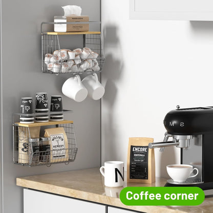 Magnetic Shelf for Fridge with Wood Lid, Fruit Potato and Onion Storage Bins, Pantry Organizers & Storage, Large Container Magnetic Spice Rack for Refrigerator, Kitchen Counter, Cabinet | Strong magnet holds 50lbs, ventilated bin for produce, versatile