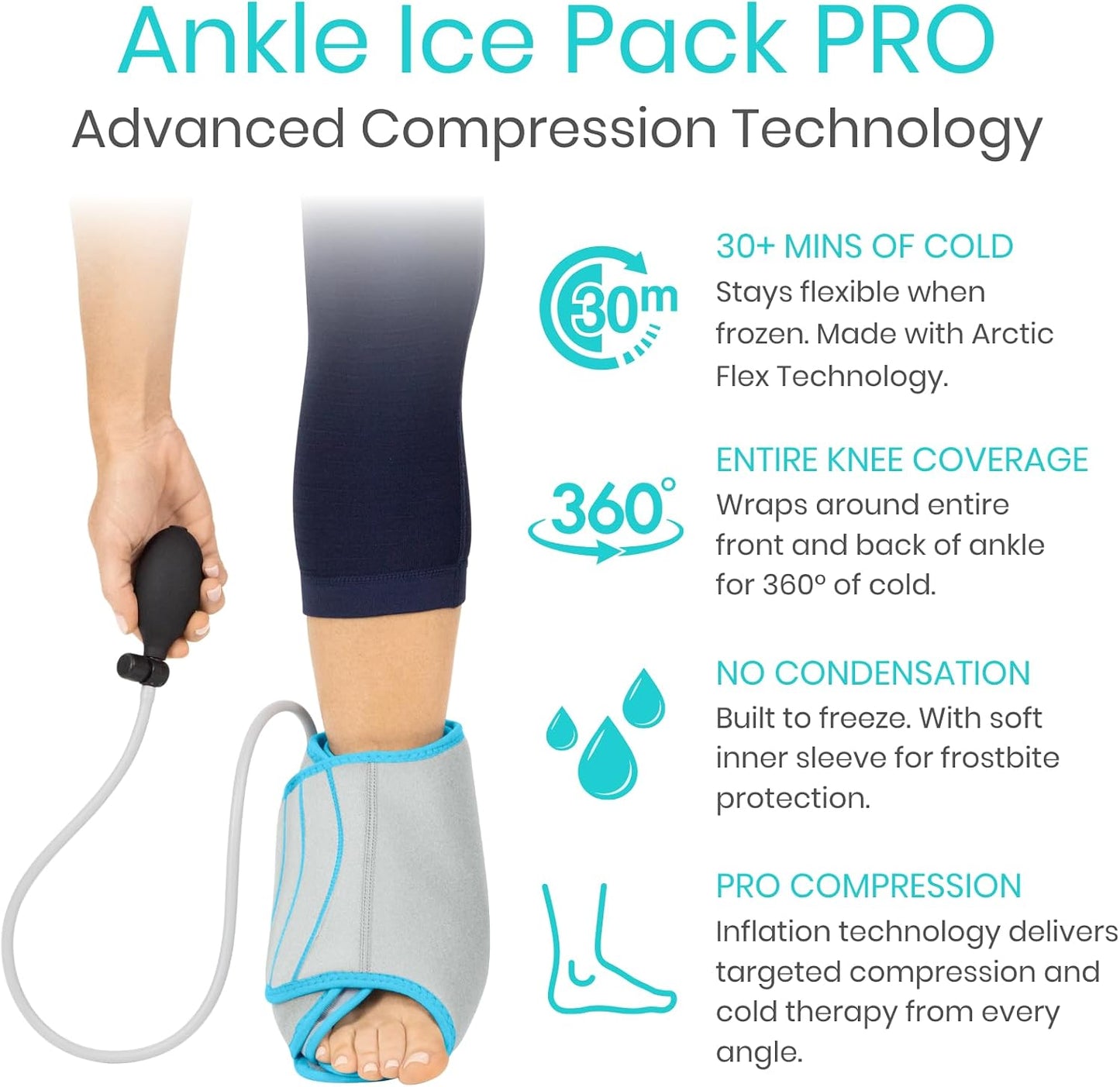 Vive Compression Ankle Ice Pack Wrap for Foot Pain Relief - Soft Cold Brace for Recovering Injuries - Support for Swelling, Sprains, & Fractures - Filled with Reusable Gel, Fits Small & Large Feet | For Recovering Injuries - Support for Swelling,