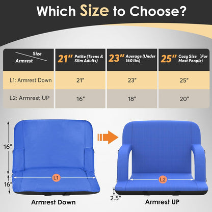 HOPERAN 21" Heated Stadium Seats for Bleachers with Back Support, Black 2PC | Seat & Back Heat Wired Control, 3 Heat Levels (NO Battery), Soft Cushion, 6 Recline, Anti-Slip, Side Pockets, Backpack Straps