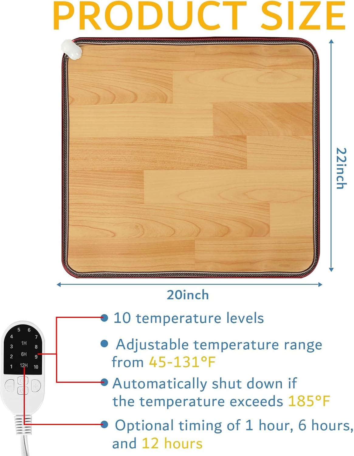 QOUBAI PVC 110V Heated Floor Mat Heater for Foot Warmer Under Desk 22 x 20 Inch Electric Heating Pad Energy Saving Carpet Pad Indoor Floor Heated Rug for Home Office Bathroom House Gray