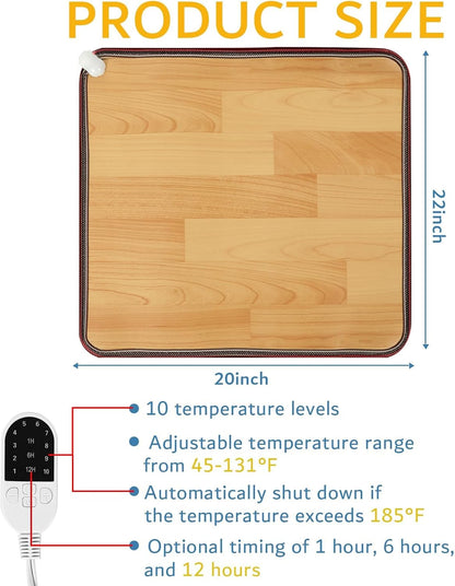 QOUBAI PVC 110V Heated Floor Mat Heater for Foot Warmer Under Desk 22 x 20 Inch Electric Heating Pad Energy Saving Carpet Pad Indoor Floor Heated Rug for Home Office Bathroom House Gray