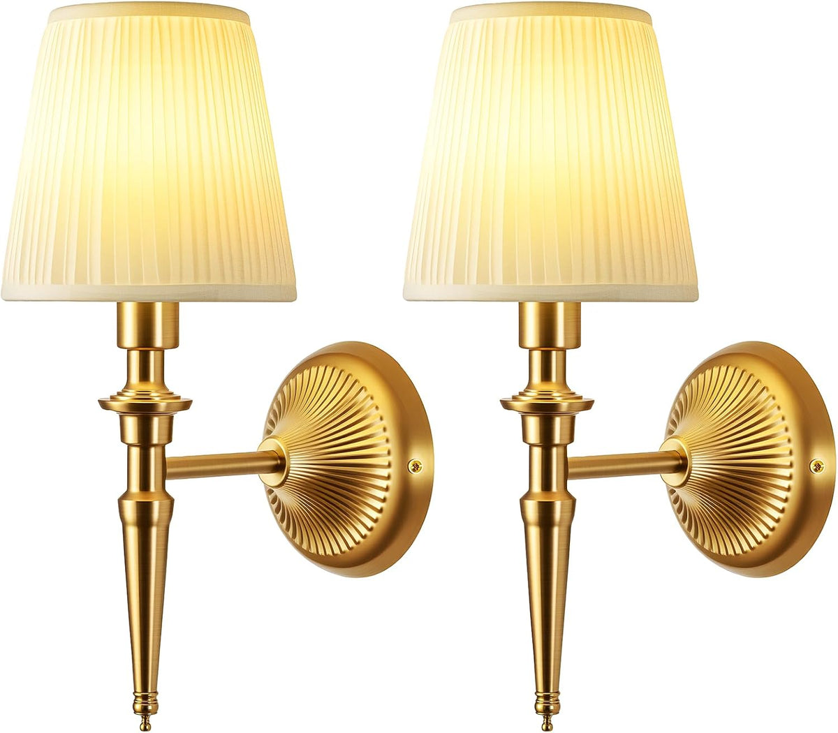 Battery Operated Wall Sconces Set of 2, Wireless Rechargeable Wall Lights with 12 RGB Colors and 3CCT Dimmable, Small Fabric LED Wall Lamps for Bedroom, Living Room, Hallway, Gold