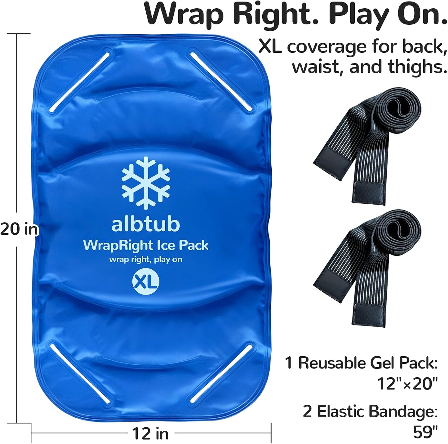 WrapRight Large Ice Pack for Injuries Reusable with Bandage for Knee | Hands-free Cold Therapy, 10"×16" L-Size for Ankle, Leg, Shoulder, Back, Flexible Gel, Dual-sided for Sensitive Skin