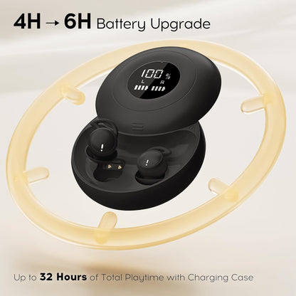 Sleep Earbuds Bluetooth 6.0, Mini Invisible Silicone Sleep Earbuds for Side Sleepers, Noise Blocking Sleeping Headphones, Hidden Earbuds with LED Display for Small Ears, Sleep & Relax（Beige）