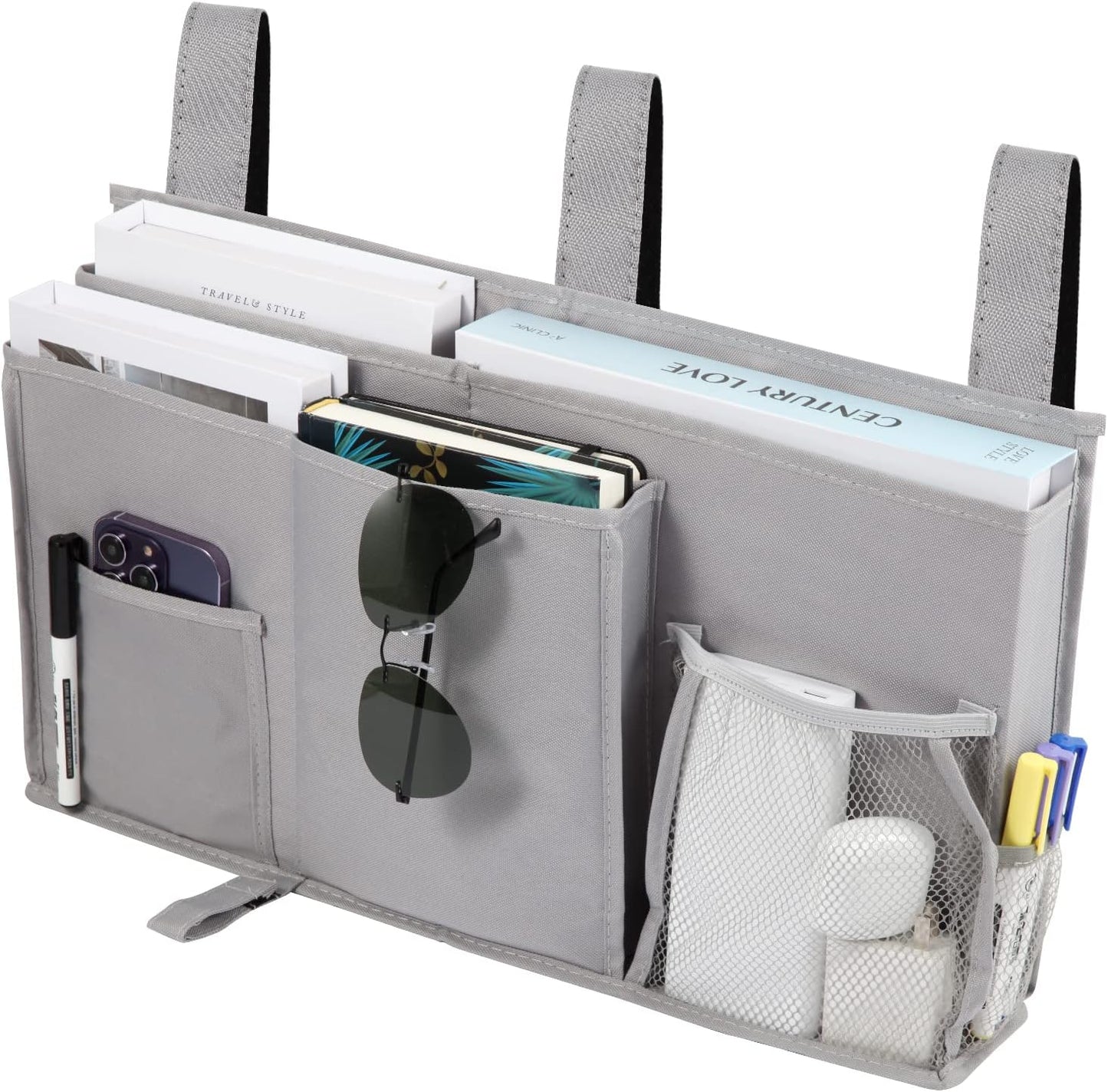 Joyfulife Bedside Caddy Bunk Bed Organizer Bedside Storage Organizer Hanging Bed Organizer Storage Bag Pocket for Bunk, Hospital Beds, College Dorm Rooms, Baby Bed Rails, Camp 8 Pockets (A-Gray)
