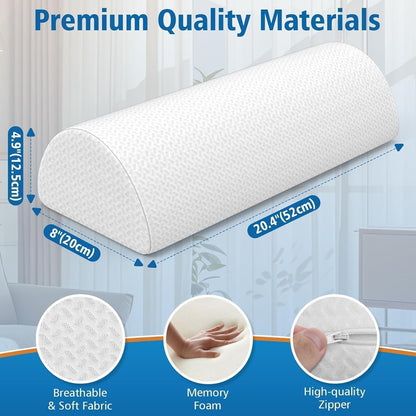 SweetSlubr Knee Pillow for Side Sleepers, Half Moon Memory Foam Bolster Pillow for Legs, Ergonomic Design Wedge Elevation Pillow for Side & Back Sleeping, Under Knee Support, Foot, Ankle, Lumbar,White