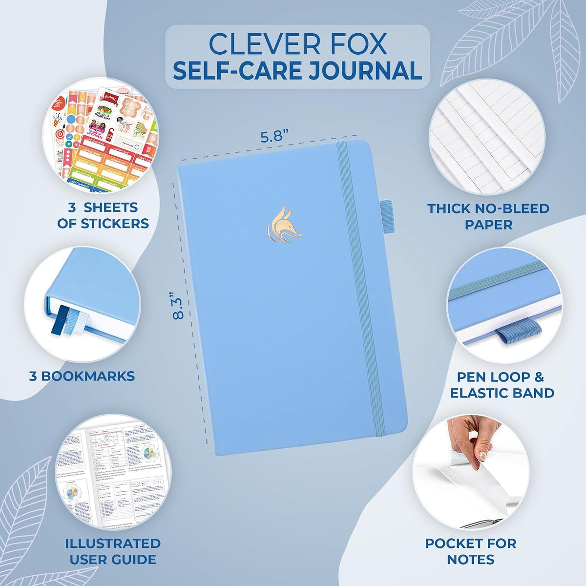 Clever Fox Self-Care Journal for Women, Daily Planner 5.8x8.3 Mystic blue