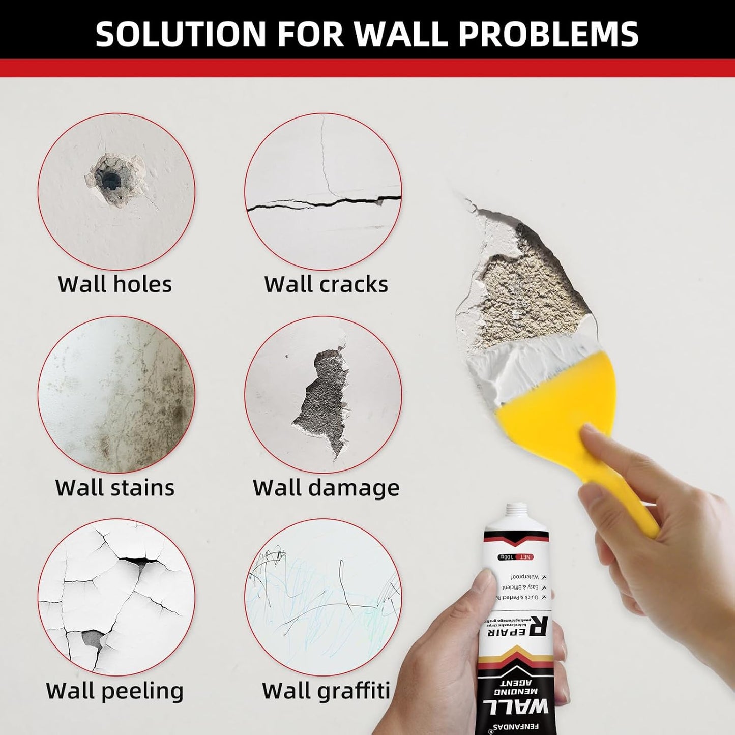 Drywall Repair Kit, Drywall Hole Patch Repair Kit Spackle Wall Repair Kit | Drywall Putty for Filling Holes and Creak Damage Drywall Patch Nail Hole Filler for Walls Quick and Easy Solution