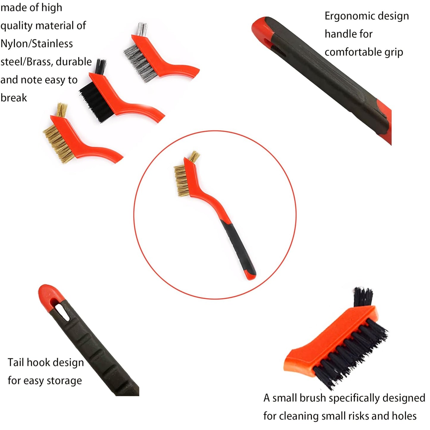 3pcs Nylon Cleaning Brushes Small Wire Brush Set for Cleaning Rust Removal in Holes