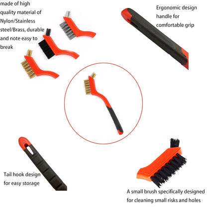 3pcs Nylon Cleaning Brushes Small Wire Brush Set for Cleaning Rust Removal in Holes