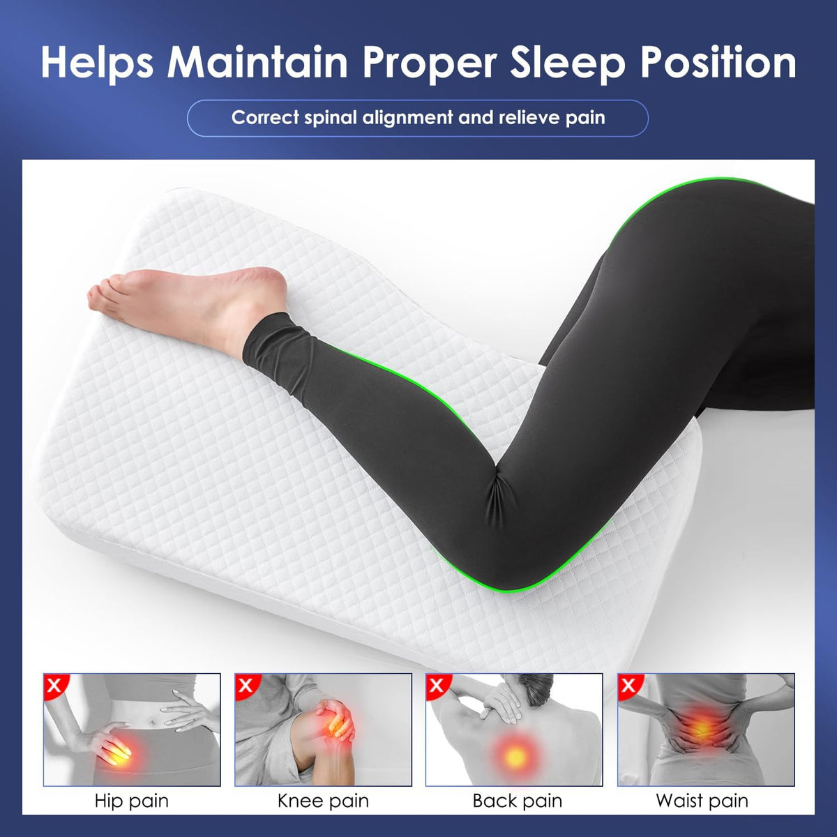 Leg Pillow for Side Sleepers, Memory Foam Knee Pillow for Side Sleeping, Leg Elevation Pillow for Hip/Back/Sciatica Pain Relief Helps Spine Alignment -15"x25" (Grey, M)