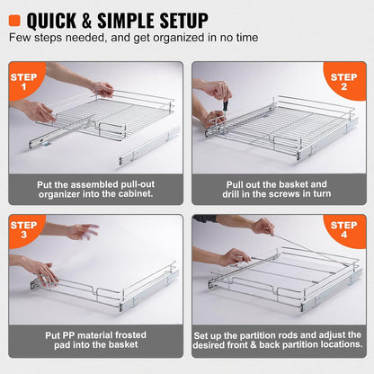 VEVOR 18.5"Wx21"Dx3.5"H Pull Out Cabinet Organizer, Heavy Duty Slide Out Pantry Shelves, Chrome-Plated Steel Roll Out Drawer, Drawer Storage for Home Under Sink, 20"Wx22"Dx7"H Install Size for Cabinet