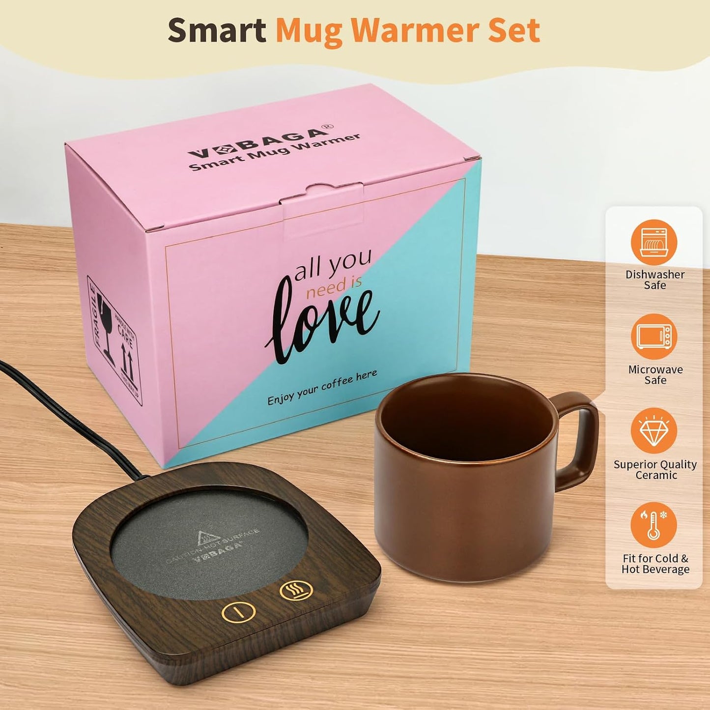 VOBAGA Coffee Mug Warmer, 4 Hours Auto Shut Off Cup Warmer for Office Home Desk with 3 Temperature Settings, Electric Beverage Warmer for Cocoa,Tea, Milk, Soup, for Coffee Gifts, Sky Blue (No Cup)