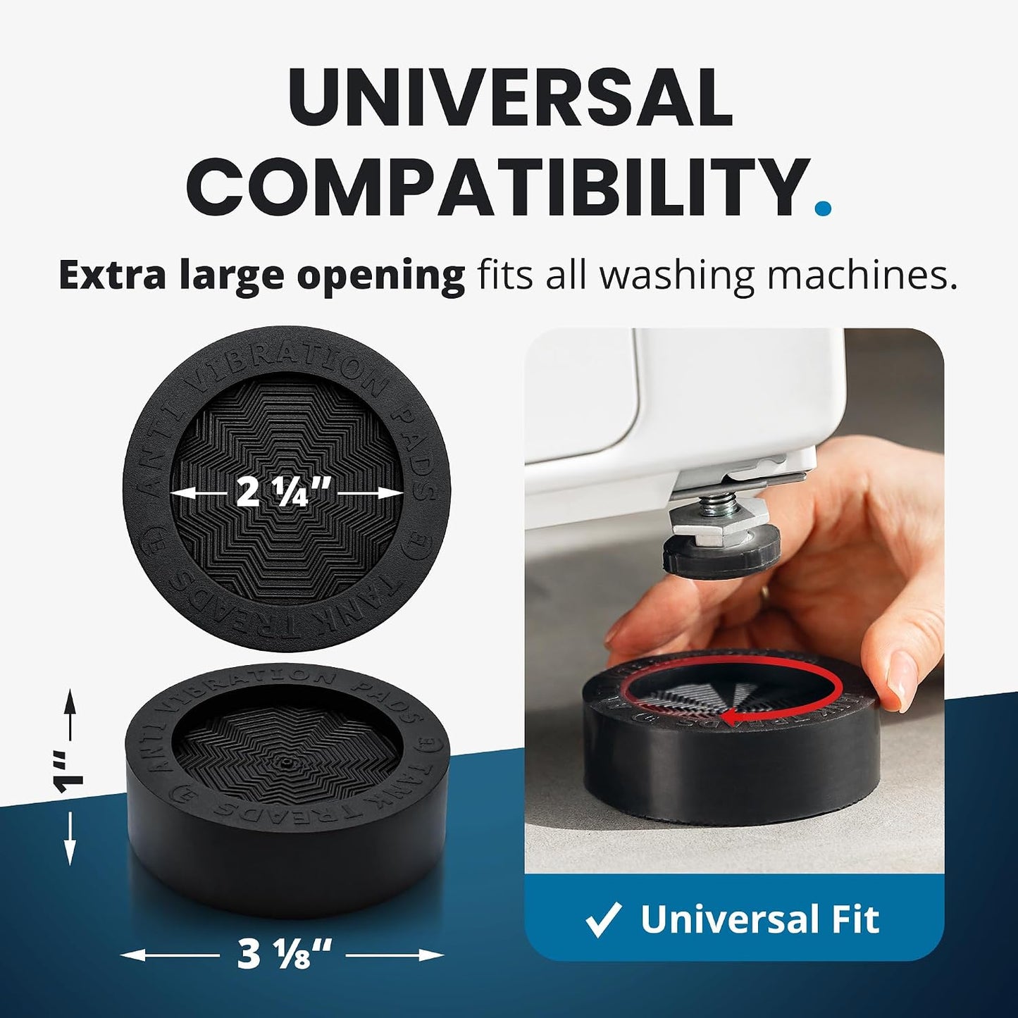 Anti Vibration Pads for Washing Machine with Tank Tread Grip™ XL | 4 Pack + Level | Stops Washer Dryer from Moving, Protects Floor | Rubber Antivibration Feet Stabilizer for Leveling Washer Machine