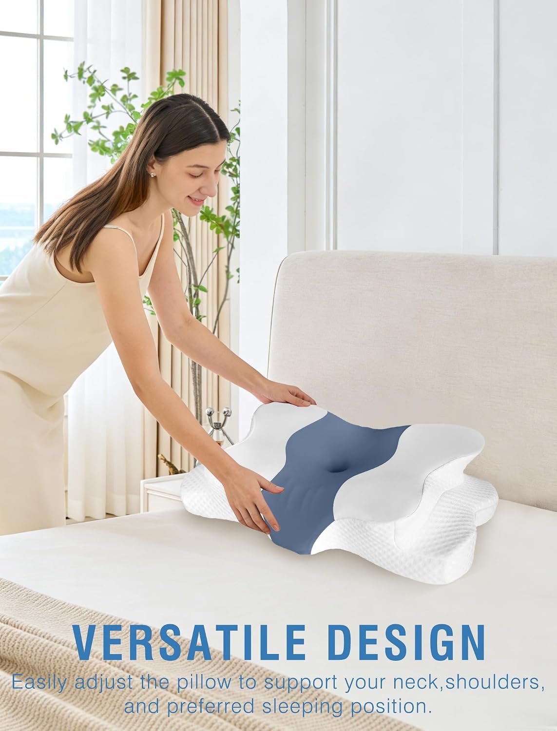 DISSA Cervical Neck Pillow for Side Sleepers Ergonomic Contour Memory Foam Pillow with Adjustable Orthopedic Neck Support for Pain Relief - Gift for Christmas & Birthdays