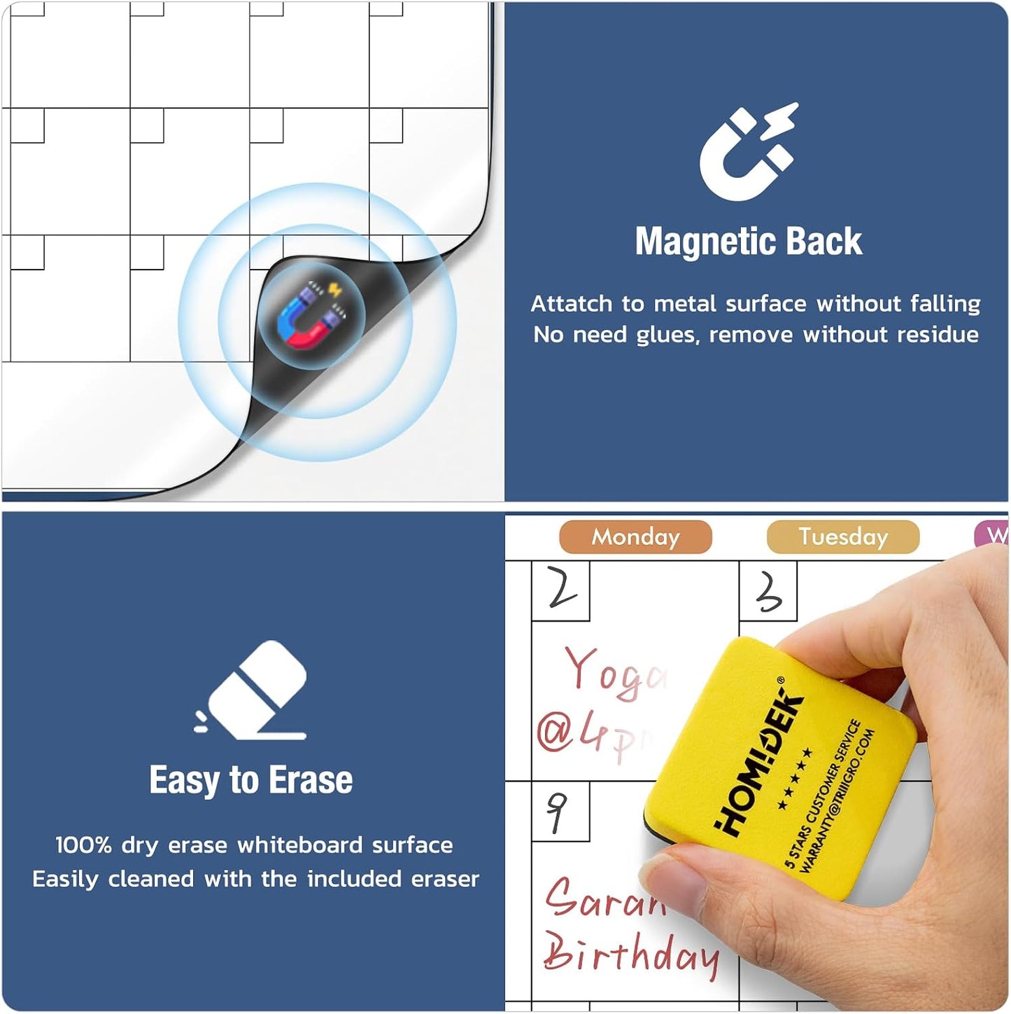 Magnetic Fridge Calendar Magnet, Dry Erase Whiteboard Calendar and Family Chore Chart for Adults with Magnetic List, Dry Erase Markers and Eraser - 14 x 11 Inches