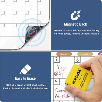 Magnetic Fridge Calendar Magnet, Dry Erase Whiteboard Calendar and Family Chore Chart for Adults with Magnetic List, Dry Erase Markers and Eraser - 14 x 11 Inches