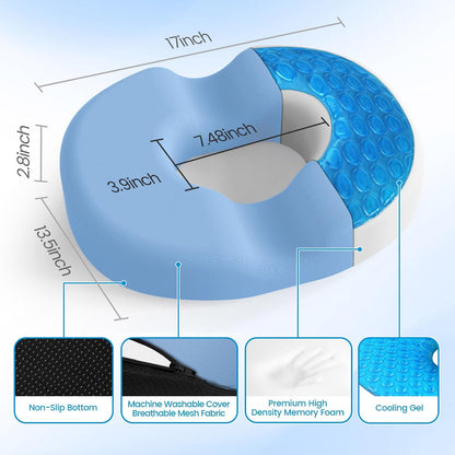 Donut Pillow Seat Cushion, Cooling Gel Memory Foam Chair Cushion, Black