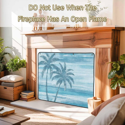 Magnetic Fireplace Cover Beige Summer Palm Tree Fireplace Screen Decorative Tropical Leaves Plant Insulation Fireplace Blocker Save Energy Fireplace Draft Stopper Covers for Living Room 45x34 Inch