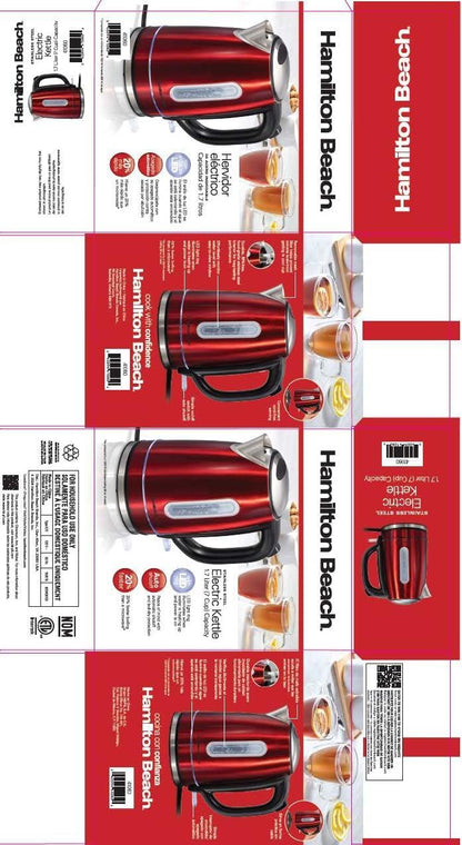 Hamilton Beach 1.7 Liter Electric Tea Kettle, Water Boiler & Heater | Fast Boiling 1500 Watts | BPA Free | Cordless Serving | Auto-Shutoff & Boil-Dry Protection | LED Light Ring | Stainless Steel