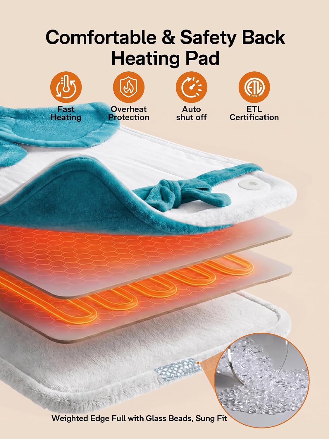 ALLJOY Heating Pad for Neck and Shoulders and Back Pain Relief | 24"x33" Weighted Heating Pad for Back with 10 Heat Levels & 4 Timers, Auto Shut-Off, Birthday Gifts for Men Women, Grey
