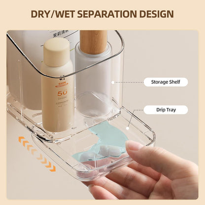 Toothbrush Holder Wall Mounted,Detachable Toothbrush and Toothpaste Holder | with Divider for Bathroom, Anti-Slip Electric Tooth Brush Holder Set with Drainage, Bathroom Accessory - Clear