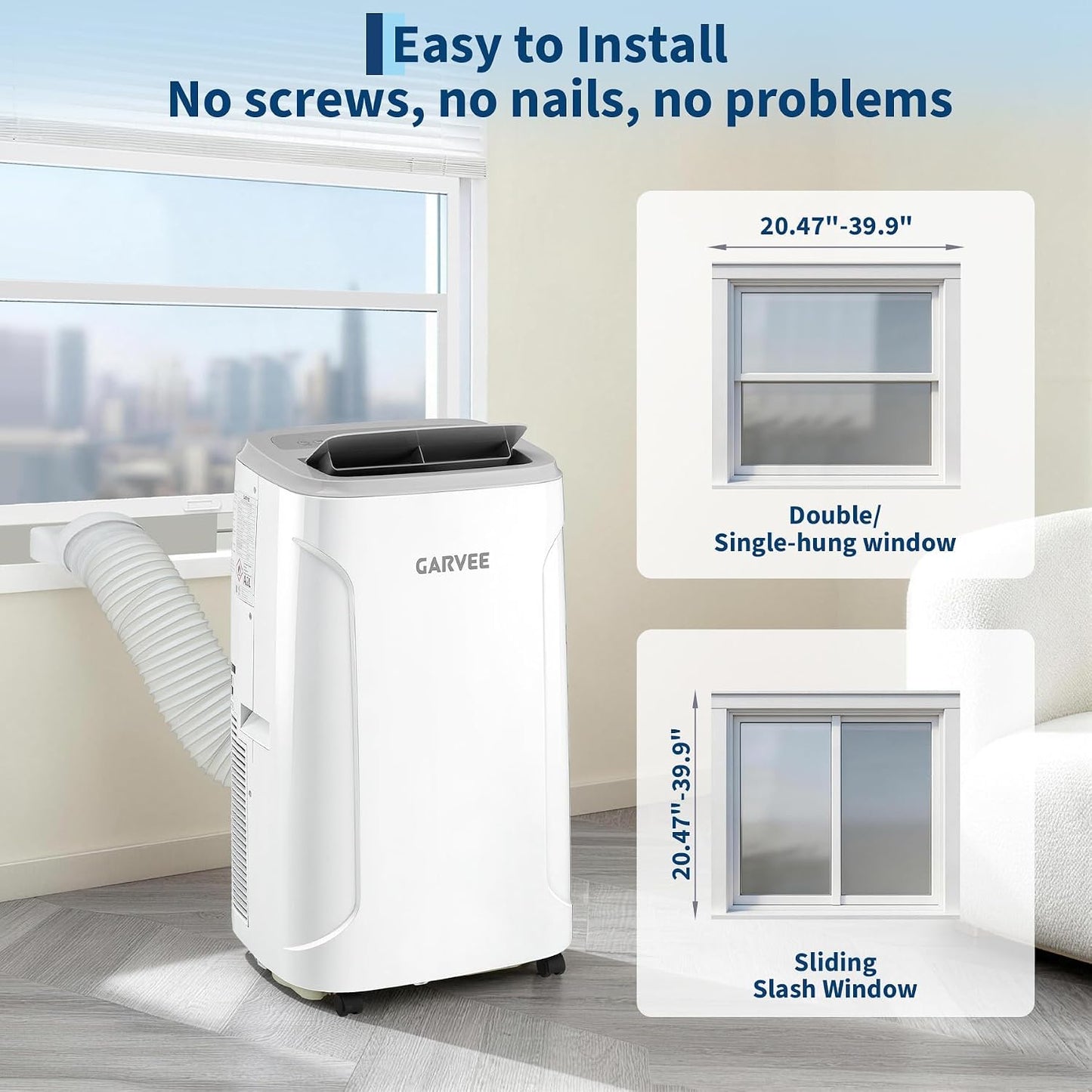 Garvee 14,000 BTU Portable Air Conditioner, 3-in-1 Portable AC for Rooms | Fast & Quiet Cooling for Rooms up to 750 Sq.Ft, Remote Control, LED Display Panel, Included Easy Install Window Kit