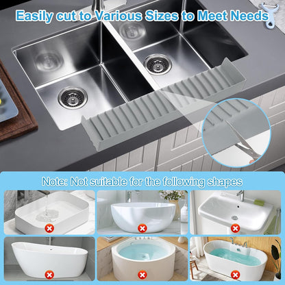 Silicone Faucet Splash Guard 4" x 30", Faucet Water Catcher Mat, Longer Silicone Sink Mat for Kitchen, Bathroom, Laundry Room, Farmhouse for Quartz Kitchen Sink（Gray）