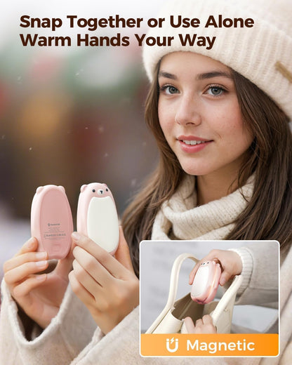 SWEETFULL Hand Warmers Rechargeable, 2-in-1 Magnetic Bear Electric | Cute Bear; Snap Together/Split Use; 3 Heat Levels; UL Safe; Reusable Portable Pocket Warmer for Kids & Wife, Camping & Gifts