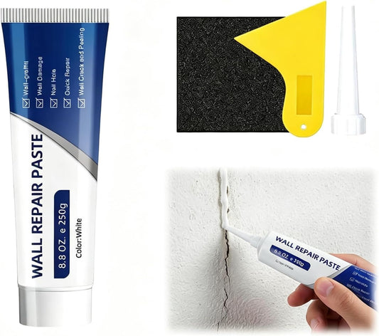 Drywall Repair Kit – Wall Repair Paste for Cracks & Holes, Fast-Drying Spackle with Scraper & Sandpaper, Multi-Purpose Wall Mending Compound for Indoor Outdoor Use (1 Pack)