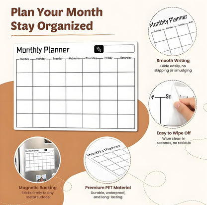 16.7"x12" Magnetic Calendar for Refrigerator,Dry Erase Calendar | 3Pcs,Monthly Weekly Daily Dry Erase Calendar Planner Set,Planning Board for Family & Office