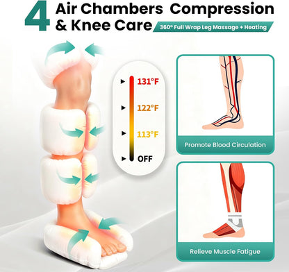 Leg Massager with Heat and Comression for Circulation and Pain Relief | Foot and Leg Massager Air Compression Boots with 9 Intensity Levels, Full Leg Recovery Therapy Mechine