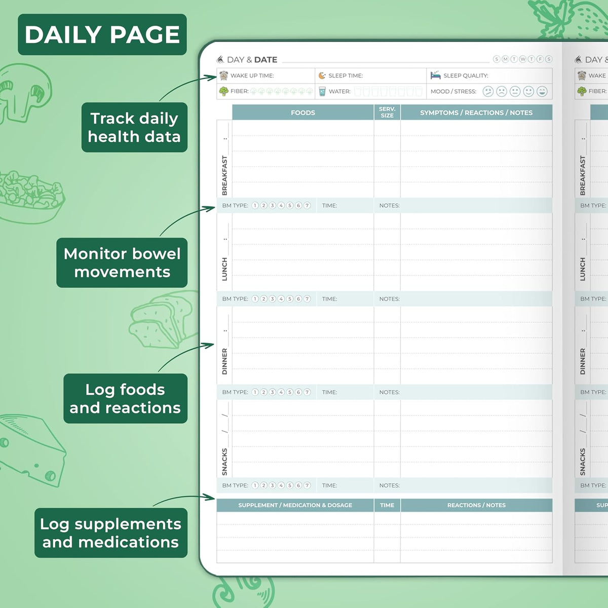 Clever Fox Food Sensitivity Journal & Symptom Diary, 8.5x11 Purple