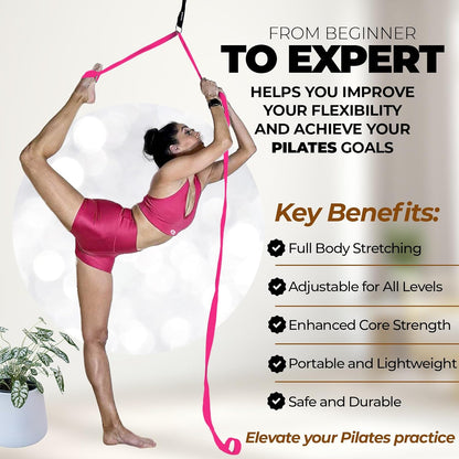 Pilates Stretching Strap with Door Anchor for Flexibility Training | Improve Leg Flexibility, Core Stability and Posture Alignment - Ideal for Pilates, Stretching, Mobility and Home Workouts