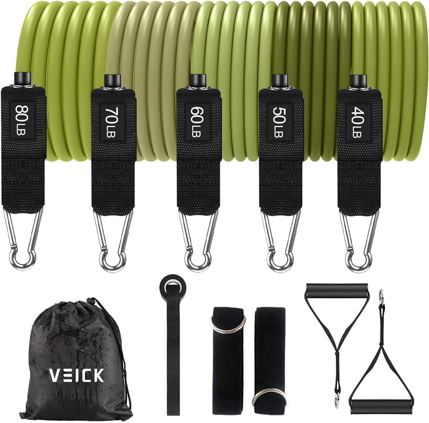 VElCK Resistance Bands Set with Handles for Exercise, Workout and Home Gym | 100% Natural Latex, 10-150LBS, Versatile for Yoga, Pilates, Strength, Home Gym