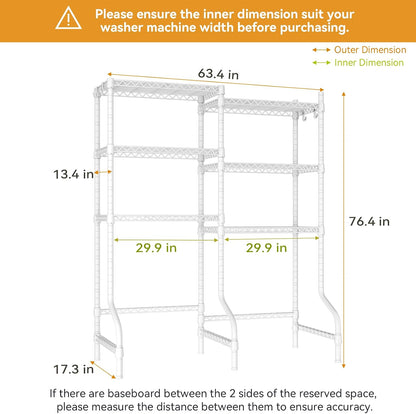 U15 Over Washer and Dryer Storage Shelves, Laundry Room Metal Rack | 6-Tier Shelf Space Saver Holds 568lbs, Above Washer Dryer Storage Rack for Organization, 63.4"W x 17.3"D x 76.4"H, Black