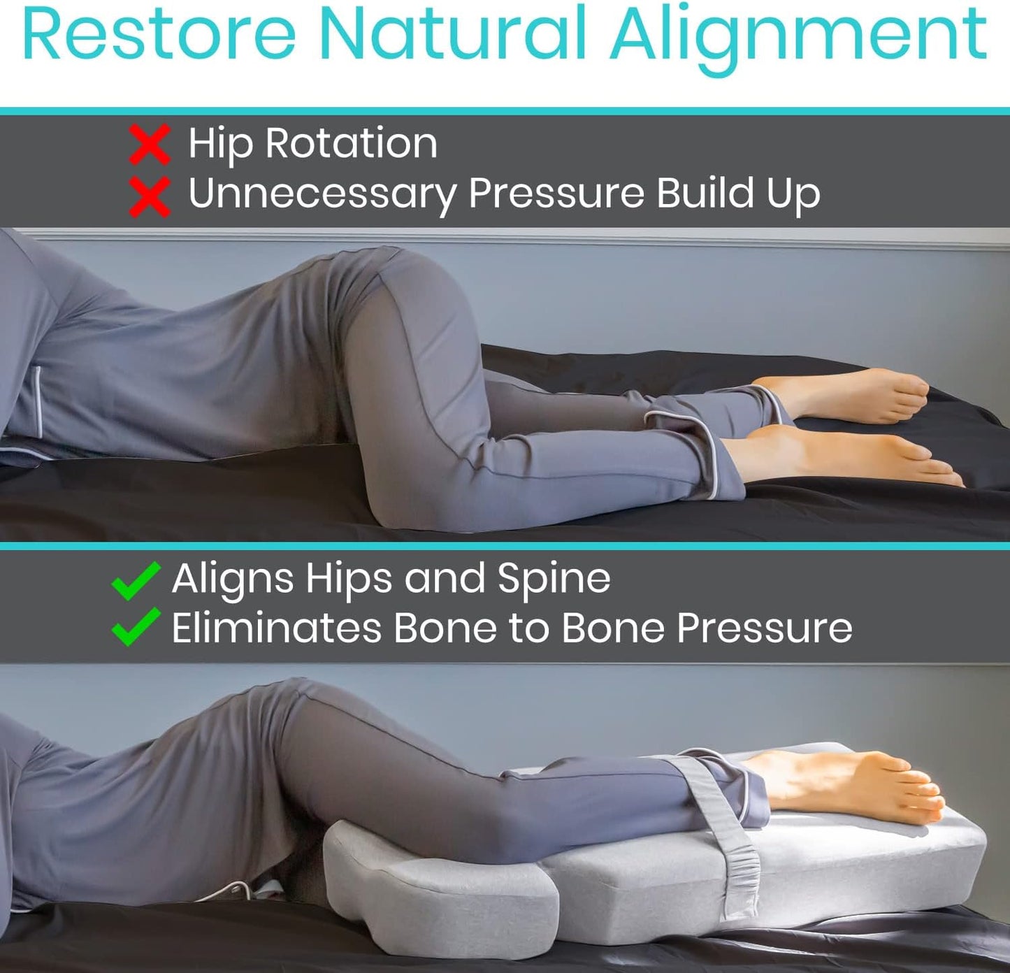 Xtra-Comfort Leg Pillow for Side Sleeping - Hip Pain Pillow for Between Legs - Memory Foam Wedge for Hip, Knee, Back Relief, Pregnancy, Sciatica - Orthopedic Breathable, Machine Washable Cover | Legs - Memory Foam Wedge for Hip, Knee, Back Relief,