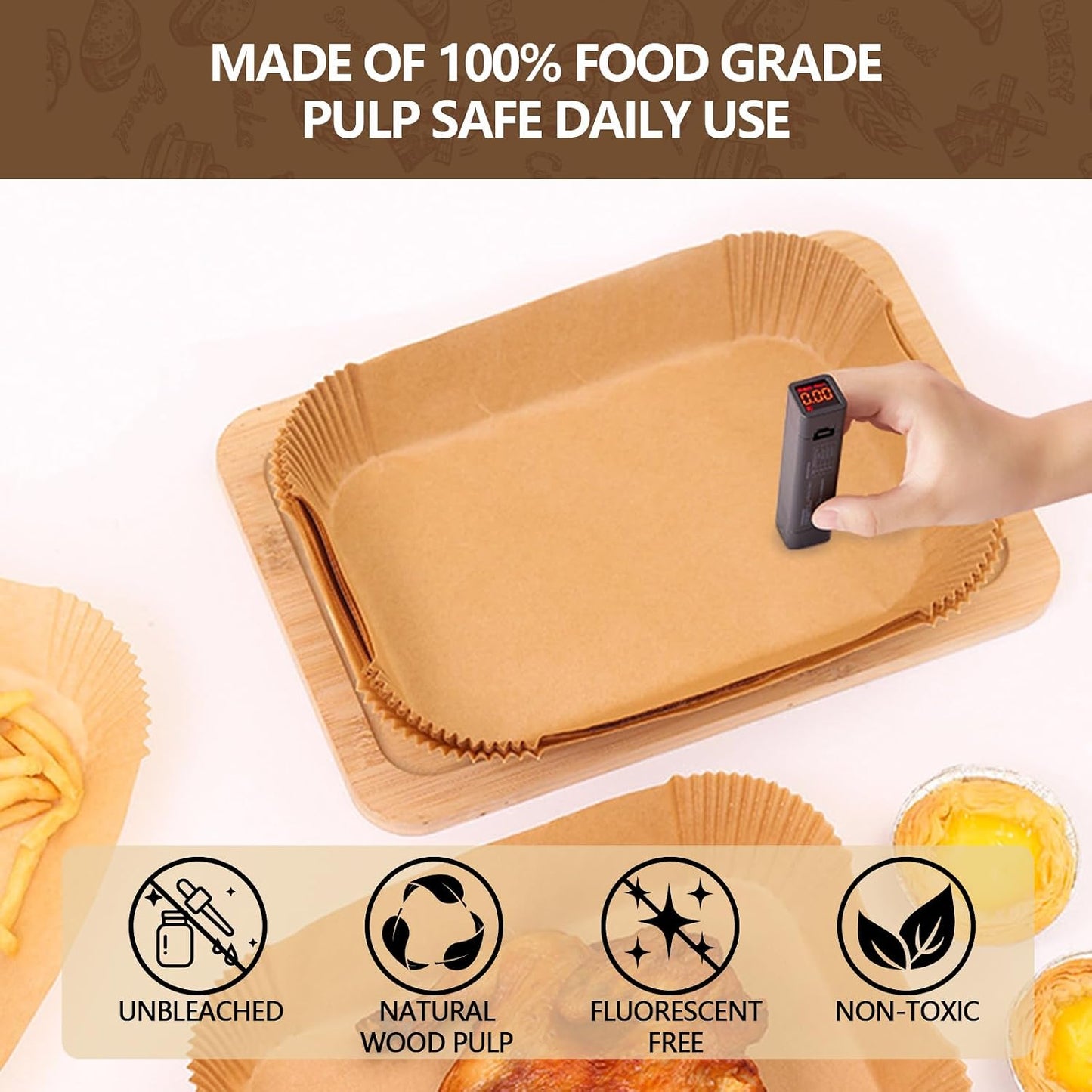 UBeesize 9 Inch Disposable Air Fryer Liners 200 Pack Square Parchment Liner