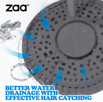Shower Drain Hair Catcher Silicone Flat Floor Strainer Protector | 2 Pack Gray Weighted Flat Shower Drain Protectors, Traps Hair Before Clogs, Easy to Clean in Seconds, Fits Flat Floor Drains