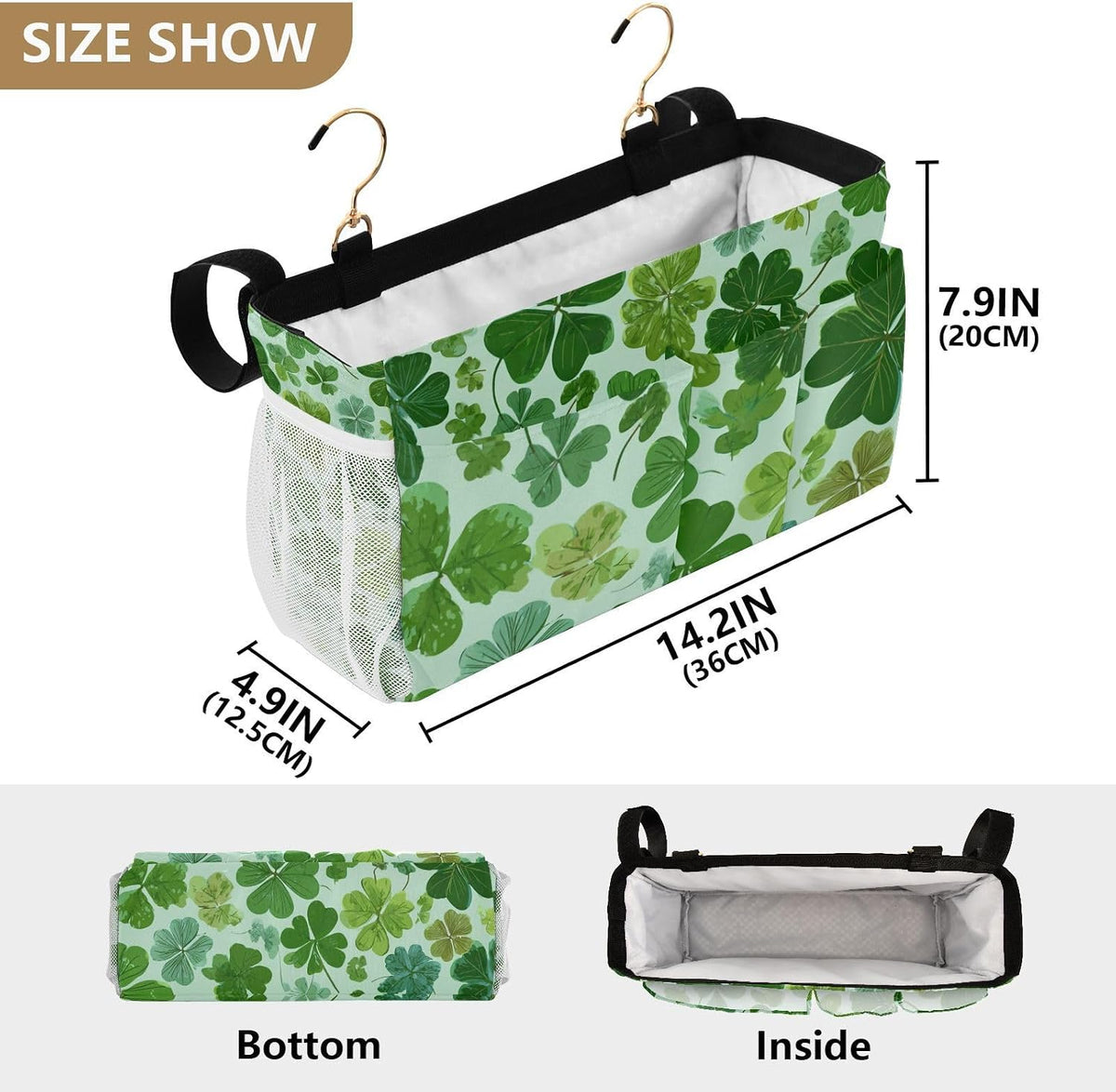Bedside Caddy Hanging Bunk Bed Caddy Bed Organizer Hanging Pocket with 2 Hooks Bedside Storage Organizer Pocket Bag Holder Checkered Light Green - Colors B