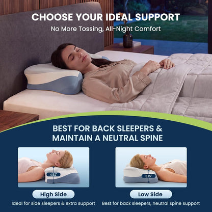 Sweetcrispy Cervical Pillow for Neck and Shoulder - Ergonomic Memory Foam Pillows, Contour Side Sleeper for Adults, Cooling Orthopedic Neck Support for Back Stomach Sleepers, White