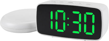Dimmable LED Alarm Clock 2-Level Brightness, Wired Shaker, Snooze Function, Fits Bedside Table 4.7" L x 1.6" W x 2.4" H White Housing with Blue Light