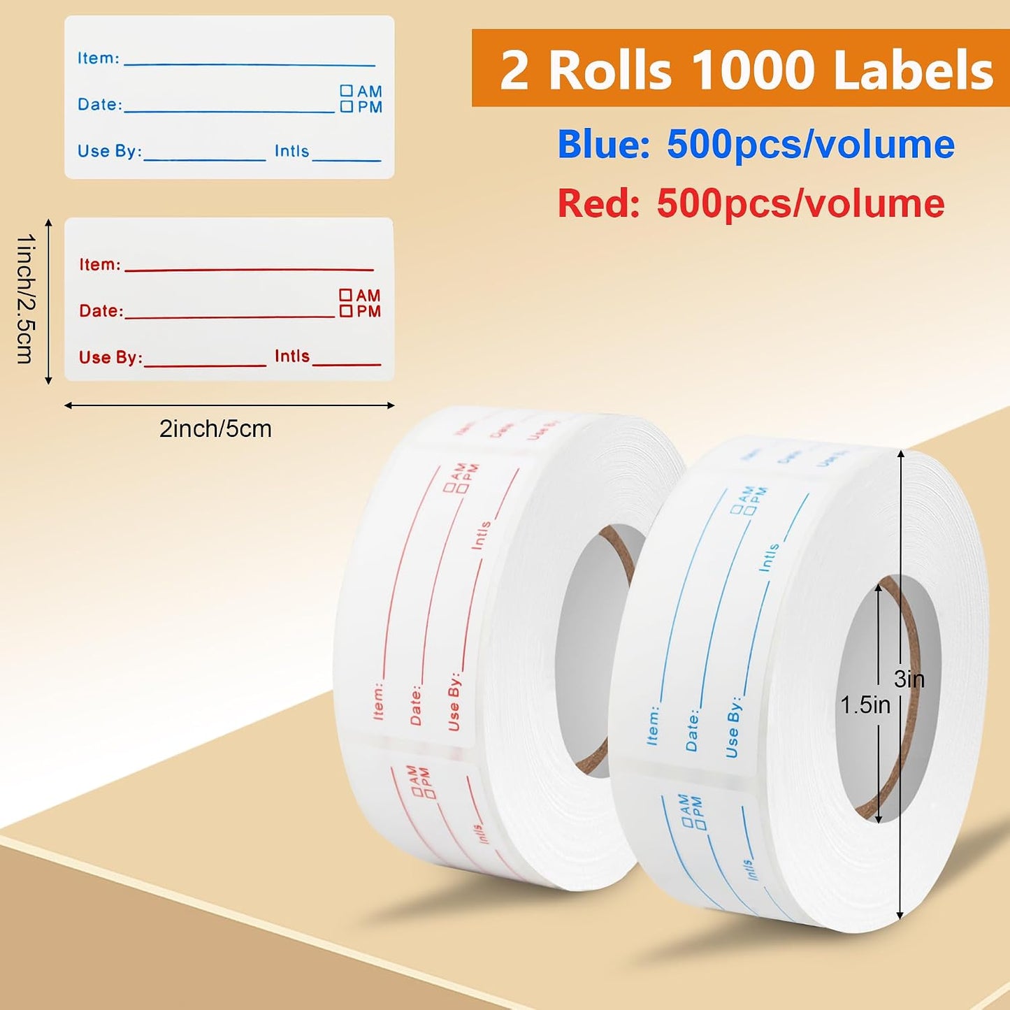 1000pcs Food Labels, AIMEIKI 1 x 3 Inch Removable Date Stickers Freezer Labels for Food Containers, Easy to Write-On & No Residue (2 Rolls)