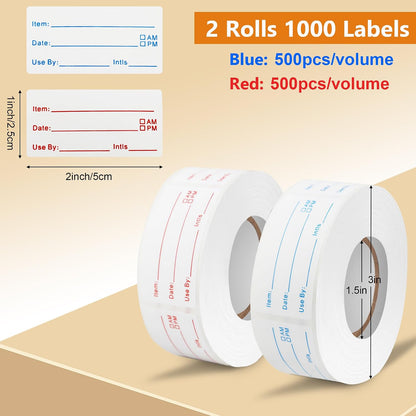 1000pcs Food Labels, AIMEIKI 1 x 3 Inch Removable Date Stickers Freezer Labels for Food Containers, Easy to Write-On & No Residue (2 Rolls)